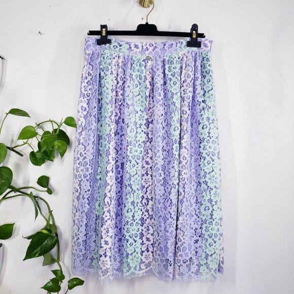 $375 NWT Blugirl Folies Purple Floral Lace Skirt L - Picture 9 of 15